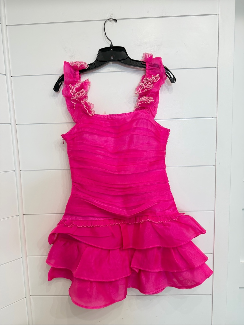 LoveShackFancy Hot Pink Ruffled Mini Dress - Picture 4 of 11